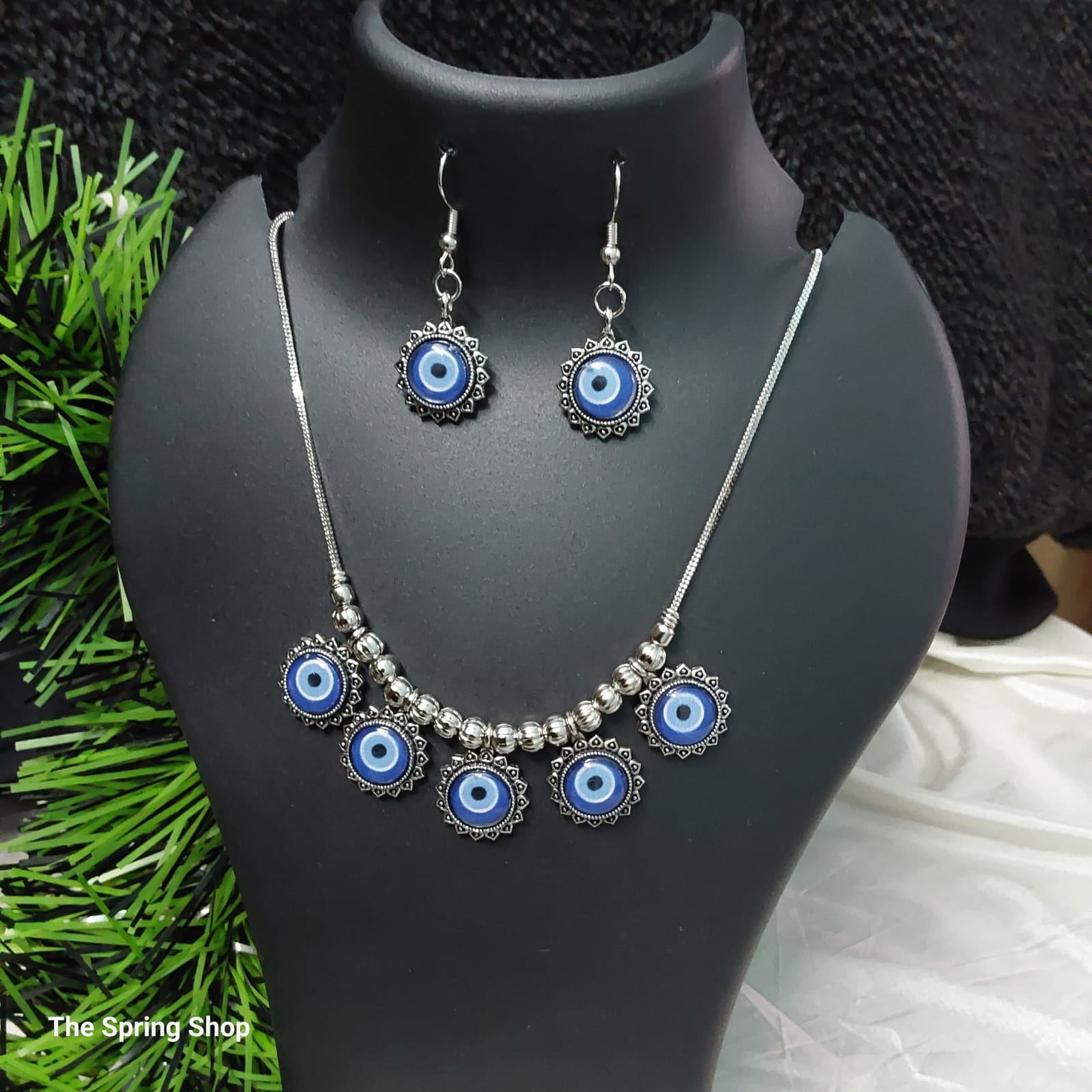 Black Metal Necklace For Women And Girls Black Metal Afghani Choker Necklace  Set Antique Polish Choker With Earrings For Women & Girls (Blue)